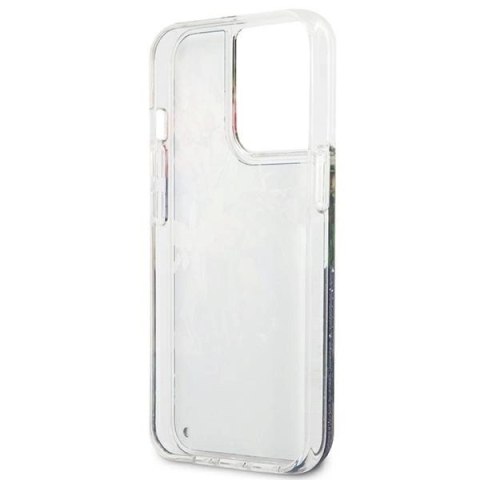 Etui Guess Flower Liquid Glitter na iPhone 13 Pro Max - niebieskie
