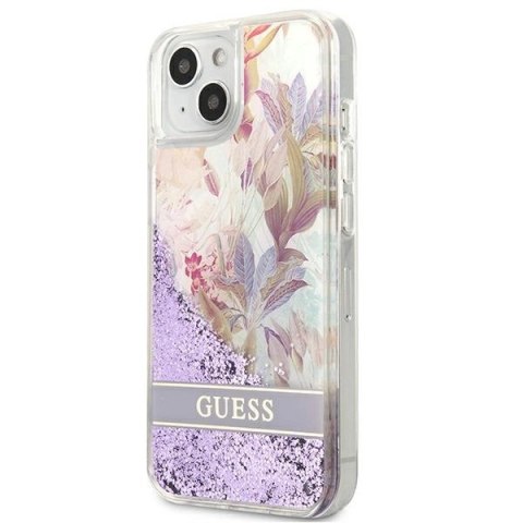 Etui Guess Flower Liquid Glitter na iPhone 13 mini - fioletowe