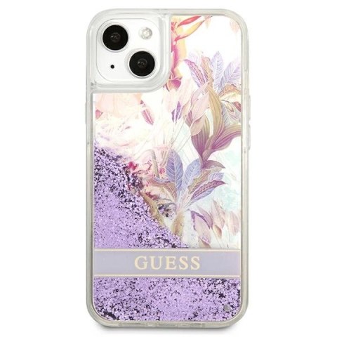 Etui Guess Flower Liquid Glitter na iPhone 13 mini - fioletowe