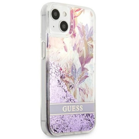 Etui Guess Flower Liquid Glitter na iPhone 13 mini - fioletowe