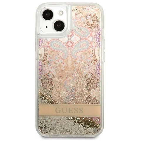 Etui Guess Paisley Liquid Glitter na iPhone 13 mini - złote