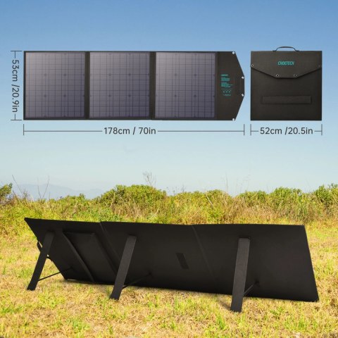 Ładowarka Choetech SC008 solarna składana 120W DC / USB-C / 2x USB-A - czarna Ładowarka Choetech SC008 solarna składana 120W DC / USB-C / 2x USB-A - czarna