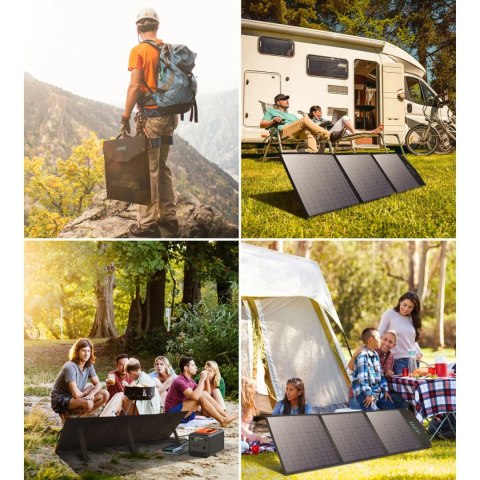 Ładowarka Choetech SC008 solarna składana 120W DC / USB-C / 2x USB-A - czarna Ładowarka Choetech SC008 solarna składana 120W DC / USB-C / 2x USB-A - czarna