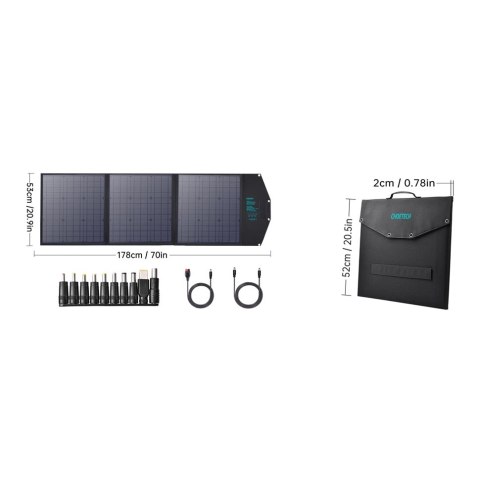 Ładowarka Choetech SC008 solarna składana 120W DC / USB-C / 2x USB-A - czarna Ładowarka Choetech SC008 solarna składana 120W DC / USB-C / 2x USB-A - czarna
