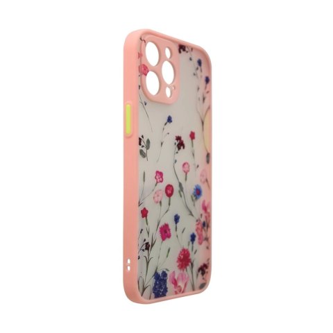 Design Case etui do iPhone 13 Pro Max pokrowiec w kwiaty różowe