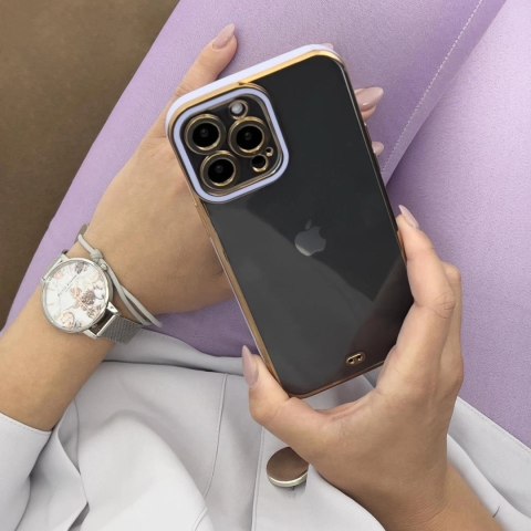 Fashion Case etui do iPhone 12 Pro Max żelowy pokrowiec ze złotą ramką fioletowy Fashion Case etui do iPhone 12 Pro Max żelowy pokrowiec ze złotą ramką fioletowy