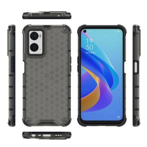 Honeycomb etui pancerny pokrowiec z żelową ramką Oppo A76 / Oppo A36 / Realme 9i czarny Honeycomb etui pancerny pokrowiec z żelową ramką Oppo A76 / Oppo A36 / Realme 9i czarny