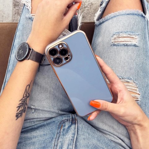 Lighting Color Case etui do iPhone 12 Pro Max żelowy pokrowiec ze złotą ramką biały Lighting Color Case etui do iPhone 12 Pro Max żelowy pokrowiec ze złotą ramką biały