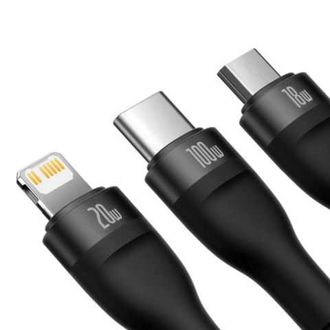 Baseus kabel 3w1 Flash II USB + USB-C - Lightning + USB-C + microUSB 1,5 m 3,5A czarny 100W Baseus kabel 3w1 Flash II USB + USB-C - Lightning + USB-C + microUSB 1,5 m 3,5A czarny 100W