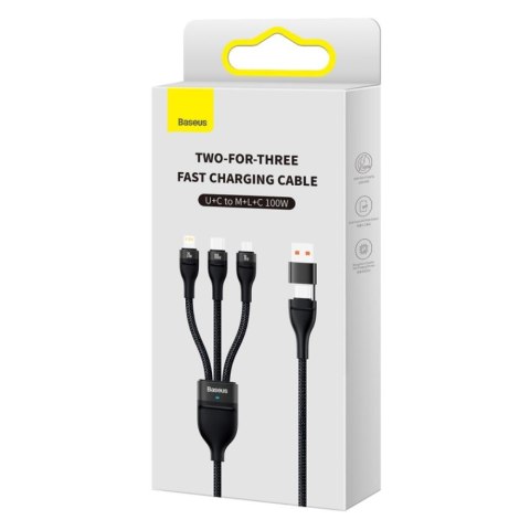 Baseus kabel 3w1 Flash II USB + USB-C - Lightning + USB-C + microUSB 1,5 m 3,5A czarny 100W Baseus kabel 3w1 Flash II USB + USB-C - Lightning + USB-C + microUSB 1,5 m 3,5A czarny 100W