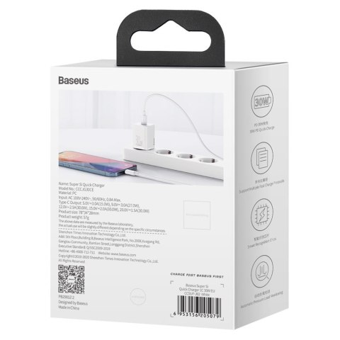 Baseus ładowarka sieciowa Super Si PD 30W 1x USB-C biała Baseus ładowarka sieciowa Super Si PD 30W 1x USB-C biała