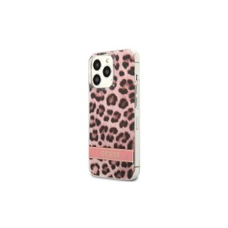 Guess nakładka do iPhone 13 Pro Max 6,7" GUHCP13XHSLEOP różowa hard case Leopard Electro Stripe