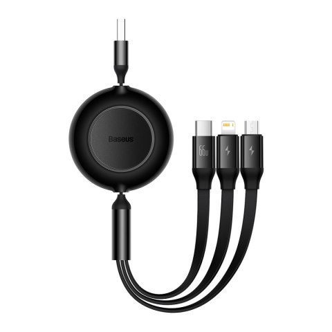 Baseus Bright Mirror 2 zwijany kabel przewód 3w1 USB Typ A - micro USB + Lightning + USB Typ C 66W 1.1m czarny (CAMJ010101) Baseus Bright Mirror 2 zwijany kabel przewód 3w1 USB Typ A - micro USB + Lightning + USB Typ C 66W 1.1m czarny (CAMJ010101)