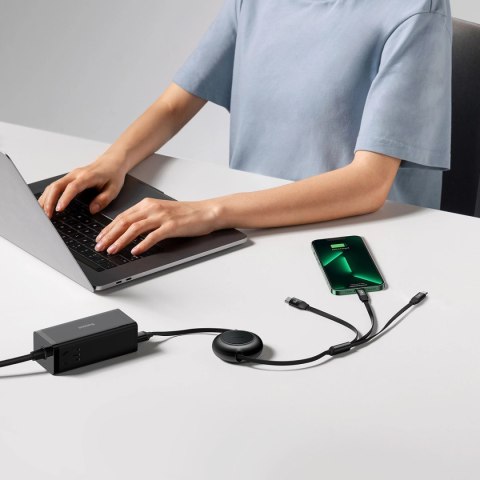 Baseus Bright Mirror 2 zwijany kabel przewód 3w1 USB Typ A - micro USB + Lightning + USB Typ C 66W 1.1m czarny (CAMJ010101) Baseus Bright Mirror 2 zwijany kabel przewód 3w1 USB Typ A - micro USB + Lightning + USB Typ C 66W 1.1m czarny (CAMJ010101)