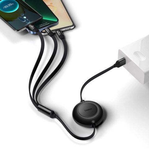Baseus Bright Mirror 2 zwijany kabel przewód 3w1 USB Typ A - micro USB + Lightning + USB Typ C 66W 1.1m czarny (CAMJ010101) Baseus Bright Mirror 2 zwijany kabel przewód 3w1 USB Typ A - micro USB + Lightning + USB Typ C 66W 1.1m czarny (CAMJ010101)