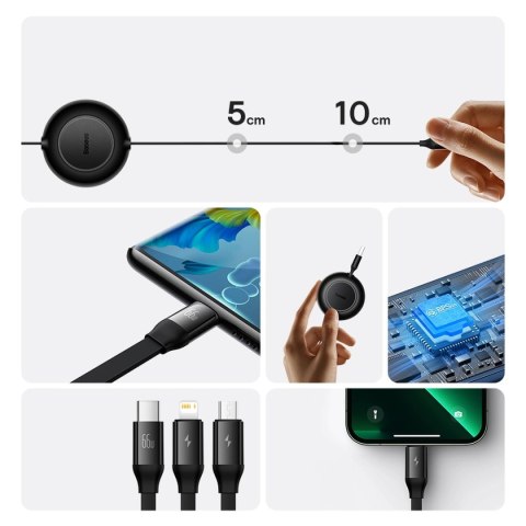 Baseus Bright Mirror 2 zwijany kabel przewód 3w1 USB Typ A - micro USB + Lightning + USB Typ C 66W 1.1m czarny (CAMJ010101) Baseus Bright Mirror 2 zwijany kabel przewód 3w1 USB Typ A - micro USB + Lightning + USB Typ C 66W 1.1m czarny (CAMJ010101)
