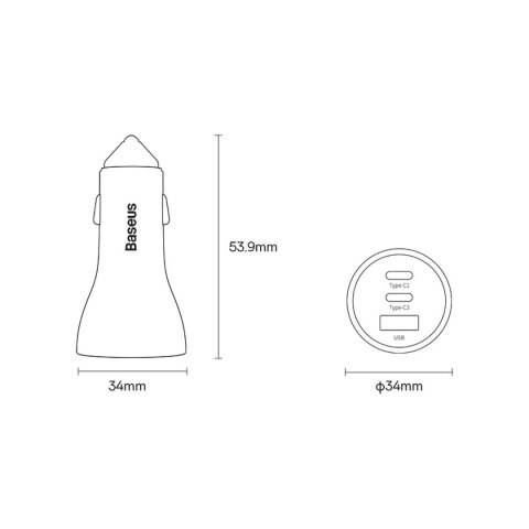 Baseus Golden Contactor Pro ładowarka samochodowa USB-A + 2x USB-C 65W QC4.0 niebieski (CGJP010003)