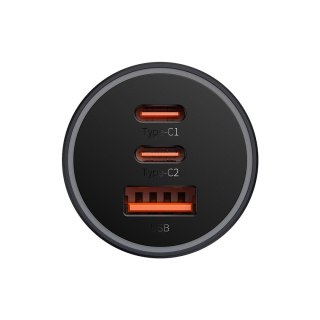 Baseus Golden Contactor Pro ładowarka samochodowa USB-A + 2x USB-C 65W ciemnoszary (CGJP010013)