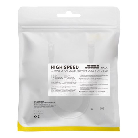 Baseus Speed Six kabel sieciowy płaski RJ45 1000Mbps 2m czarny (WKJS000101) Baseus Speed Six kabel sieciowy płaski RJ45 1000Mbps 2m czarny (WKJS000101)