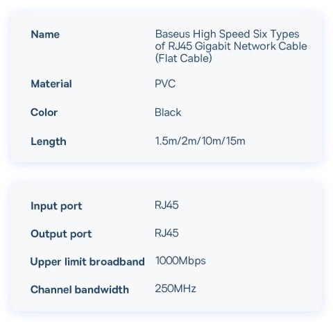 Baseus Speed Six kabel sieciowy płaski RJ45 1000Mbps 2m czarny (WKJS000101) Baseus Speed Six kabel sieciowy płaski RJ45 1000Mbps 2m czarny (WKJS000101)