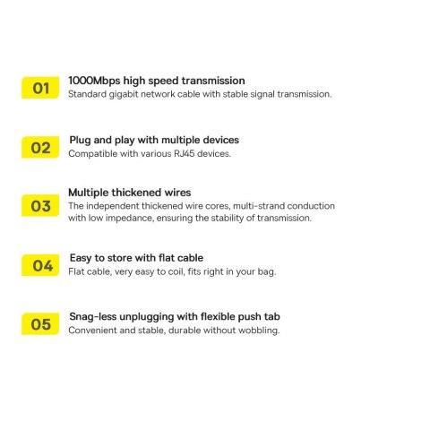 Baseus Speed Six kabel sieciowy płaski RJ45 1000Mbps 2m czarny (WKJS000101) Baseus Speed Six kabel sieciowy płaski RJ45 1000Mbps 2m czarny (WKJS000101)