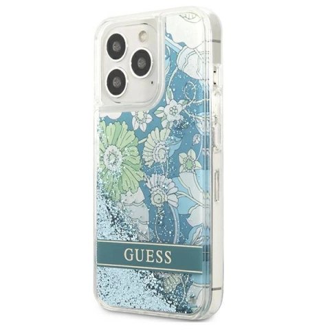 Etui Guess Flower Liquid Glitter na iPhone 13 Pro Max - zielone