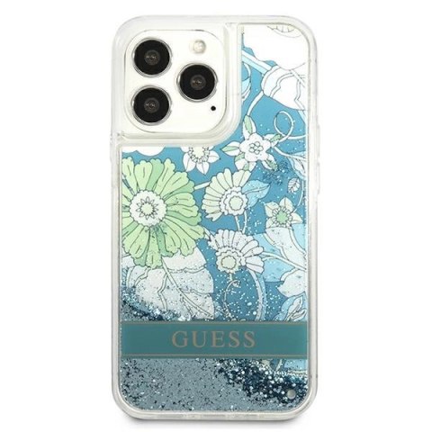 Etui Guess Flower Liquid Glitter na iPhone 13 Pro Max - zielone