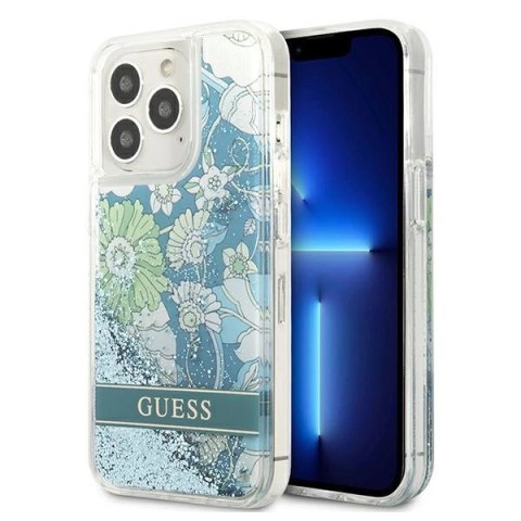 Etui Guess Flower Liquid Glitter na iPhone 13 Pro / iPhone 13 - zielone