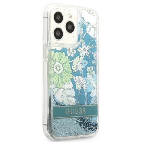 Etui Guess Flower Liquid Glitter na iPhone 13 Pro / iPhone 13 - zielone