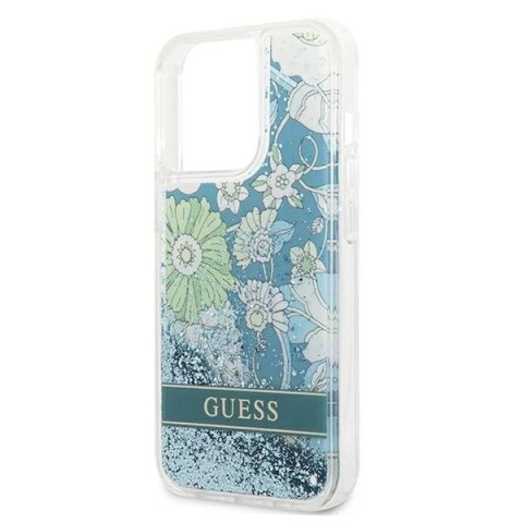 Etui Guess Flower Liquid Glitter na iPhone 13 Pro / iPhone 13 - zielone
