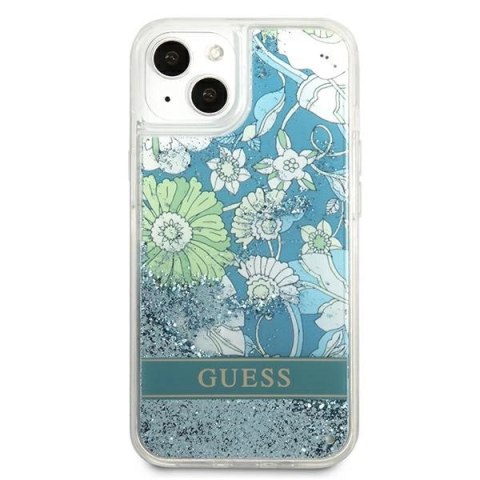 Etui Guess Flower Liquid Glitter na iPhone 13 mini - zielone