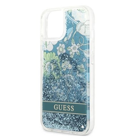 Etui Guess Flower Liquid Glitter na iPhone 13 mini - zielone