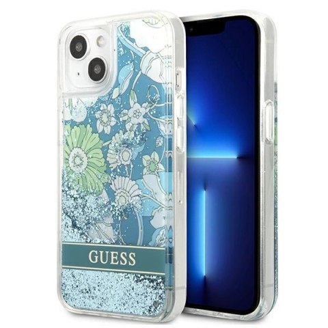 Etui Guess Flower Liquid Glitter na iPhone 13 - zielone