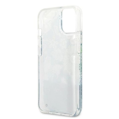 Etui Guess Flower Liquid Glitter na iPhone 13 - zielone
