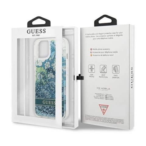 Etui Guess Flower Liquid Glitter na iPhone 13 - zielone