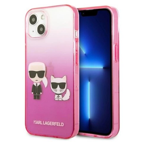 Etui Karl Lagerfeld Gradient Ikonik Karl&Choupette na iPhone 13 mini - różowe Etui Karl Lagerfeld Gradient Ikonik Karl&Choupette na iPhone 13 mini - różowe