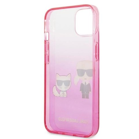 Etui Karl Lagerfeld Gradient Ikonik Karl&Choupette na iPhone 13 mini - różowe Etui Karl Lagerfeld Gradient Ikonik Karl&Choupette na iPhone 13 mini - różowe