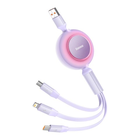 Kabel Baseus Bright Mirror 2 CAMJ010105 zwijany 3w1 USB-A - micro USB / Lightning / USB-C 66W 1.1m - fioletowy Kabel Baseus Bright Mirror 2 CAMJ010105 zwijany 3w1 USB-A - micro USB / Lightning / USB-C 66W 1.1m - fioletowy