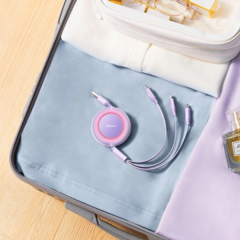 Kabel Baseus Bright Mirror 2 CAMJ010105 zwijany 3w1 USB-A - micro USB / Lightning / USB-C 66W 1.1m - fioletowy Kabel Baseus Bright Mirror 2 CAMJ010105 zwijany 3w1 USB-A - micro USB / Lightning / USB-C 66W 1.1m - fioletowy