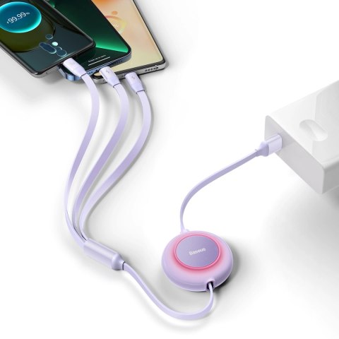 Kabel Baseus Bright Mirror 2 CAMJ010105 zwijany 3w1 USB-A - micro USB / Lightning / USB-C 66W 1.1m - fioletowy Kabel Baseus Bright Mirror 2 CAMJ010105 zwijany 3w1 USB-A - micro USB / Lightning / USB-C 66W 1.1m - fioletowy