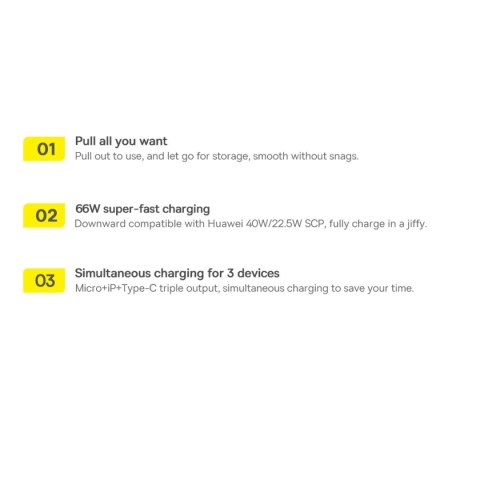 Kabel Baseus Bright Mirror 2 CAMJ010105 zwijany 3w1 USB-A - micro USB / Lightning / USB-C 66W 1.1m - fioletowy Kabel Baseus Bright Mirror 2 CAMJ010105 zwijany 3w1 USB-A - micro USB / Lightning / USB-C 66W 1.1m - fioletowy