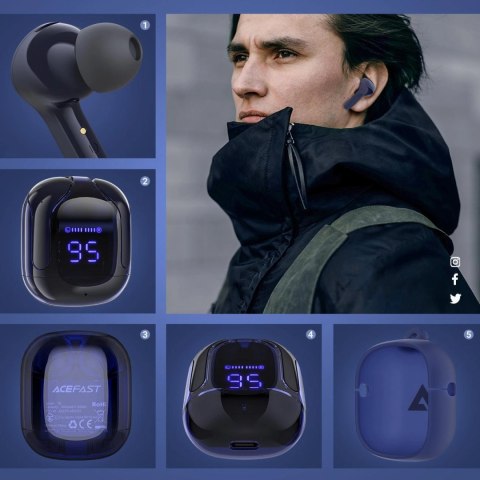 Acefast T6 dokanałowe słuchawki bezprzewodowe TWS Bluetooth - niebieskie Acefast T6 dokanałowe słuchawki bezprzewodowe TWS Bluetooth - niebieskie