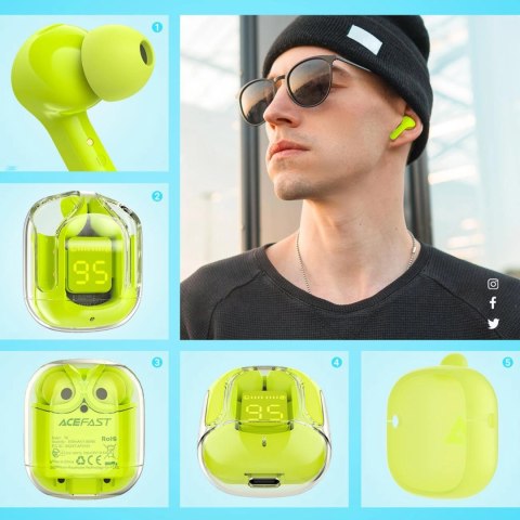 Acefast T6 dokanałowe słuchawki bezprzewodowe TWS Bluetooth - zielone Acefast T6 dokanałowe słuchawki bezprzewodowe TWS Bluetooth - zielone