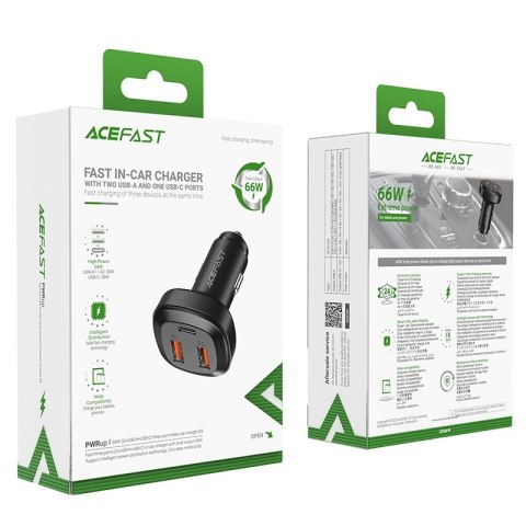 Acefast ładowarka samochodowa 66W 2x USB / USB Typ C, PPS, Power Delivery, Quick Charge 4.0, AFC, FCP, SCP czarny (B9) Acefast ładowarka samochodowa 66W 2x USB / USB Typ C, PPS, Power Delivery, Quick Charge 4.0, AFC, FCP, SCP czarny (B9)