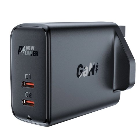 Acefast ładowarka sieciowa GaN (wtyczka UK) 2x USB Typ C 50W, Power Delivery, PPS, Q3 3.0, AFC, FCP czarny (A32 UK) Acefast ładowarka sieciowa GaN (wtyczka UK) 2x USB Typ C 50W, Power Delivery, PPS, Q3 3.0, AFC, FCP czarny (A32 UK)