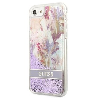 Etui Guess Flower Liquid Glitter na iPhone SE 2022 / SE 2020 / 7 / 8 - fioletowe
