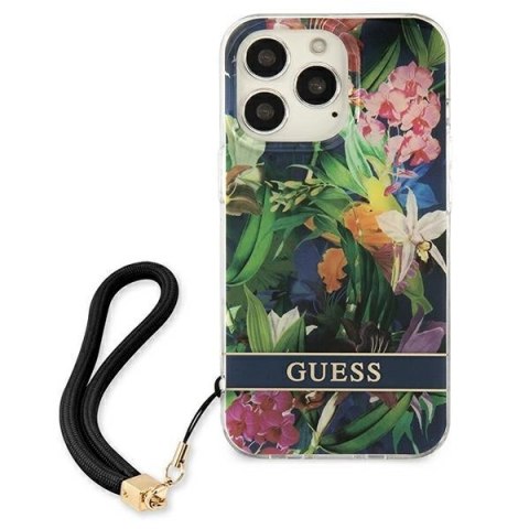 Etui Guess Flower Strap na iPhone 13 Pro Max - niebieskie