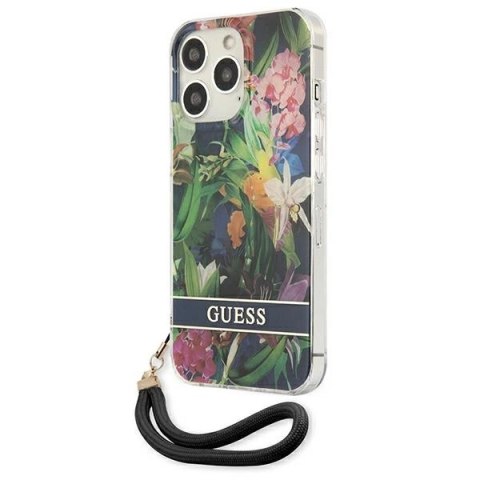 Etui Guess Flower Strap na iPhone 13 Pro / iPhone 13 - niebieskie
