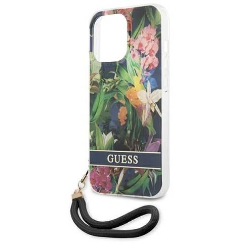 Etui Guess Flower Strap na iPhone 13 Pro / iPhone 13 - niebieskie