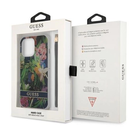 Etui Guess Flower Strap na iPhone 13 Pro / iPhone 13 - niebieskie